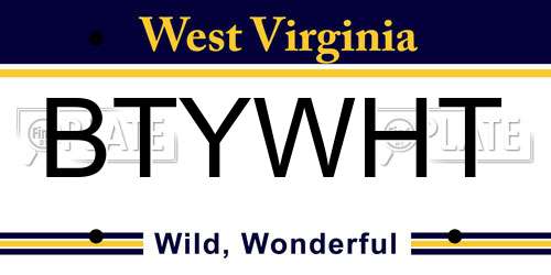 BTYWHT West Virginia License Plate
