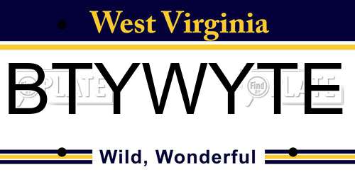 BTYWYTE West Virginia License Plate