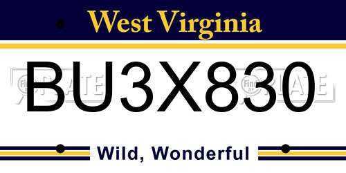 BU3X830 West Virginia License Plate