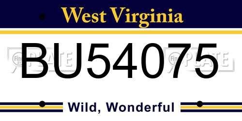 BU54075 West Virginia License Plate