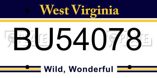 BU54078 West Virginia License Plate