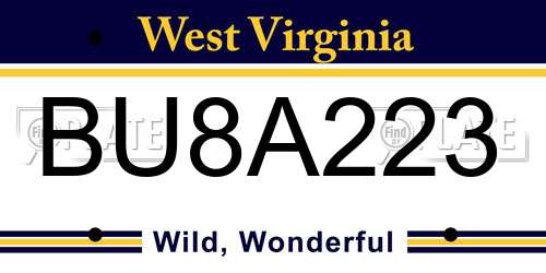 BU8A223 West Virginia License Plate