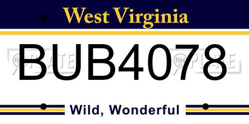 BUB4078 West Virginia License Plate