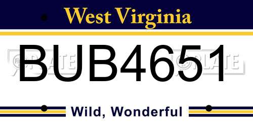 BUB4651 West Virginia License Plate