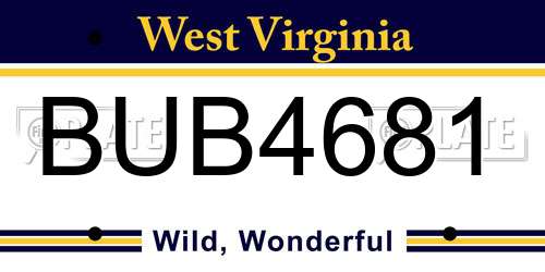 BUB4681 West Virginia License Plate