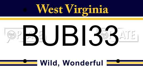 BUBI33 West Virginia License Plate