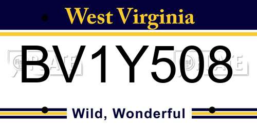 BV1Y508 West Virginia License Plate