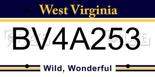 BV4A253 West Virginia License Plate