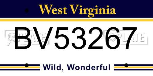 BV53267 West Virginia License Plate