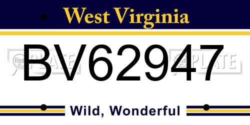 BV62947 West Virginia License Plate