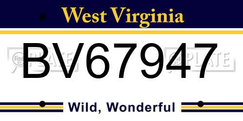 BV67947 West Virginia License Plate