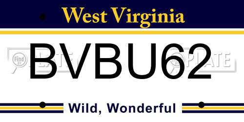 BVBU62 West Virginia License Plate