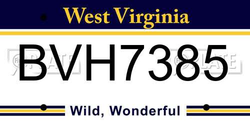 BVH7385 West Virginia License Plate
