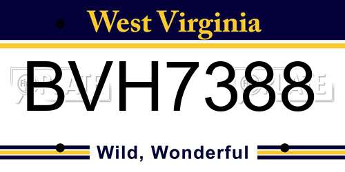BVH7388 West Virginia License Plate