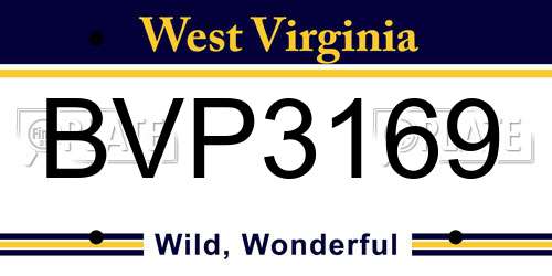 BVP3169 West Virginia License Plate