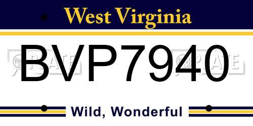 BVP7940 West Virginia License Plate