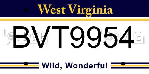 BVT9954 West Virginia License Plate