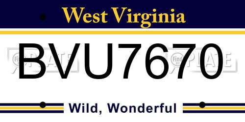 BVU7670 West Virginia License Plate