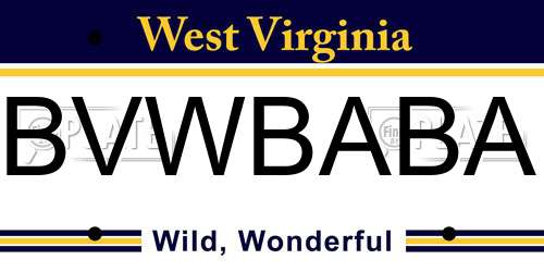 BVWBABA West Virginia License Plate