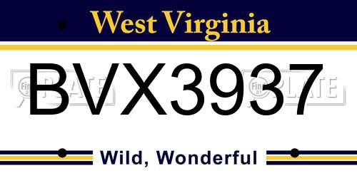 BVX3937 West Virginia License Plate