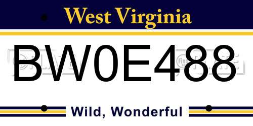 BW0E488 West Virginia License Plate