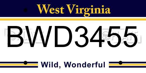 BWD3455 West Virginia License Plate