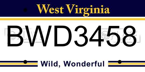 BWD3458 West Virginia License Plate