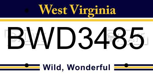 BWD3485 West Virginia License Plate