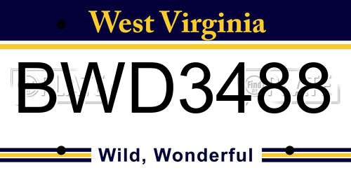 BWD3488 West Virginia License Plate
