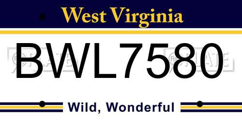 BWL7580 West Virginia License Plate