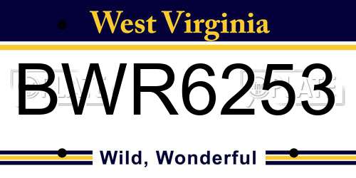BWR6253 West Virginia License Plate