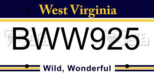 BWW925 West Virginia License Plate