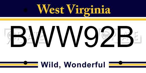 BWW92B West Virginia License Plate