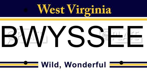 BWYSSEE West Virginia License Plate
