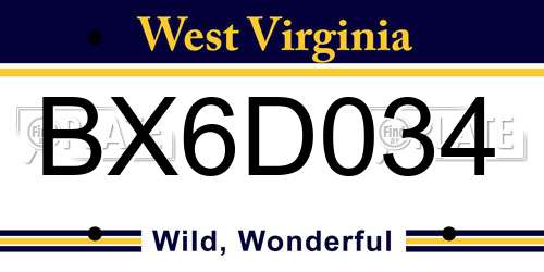 BX6D034 West Virginia License Plate