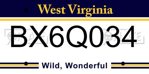 BX6Q034 West Virginia License Plate