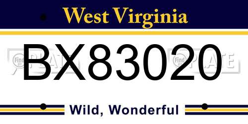 BX83020 West Virginia License Plate