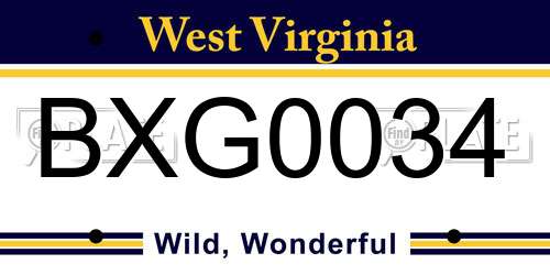 BXG0034 West Virginia License Plate