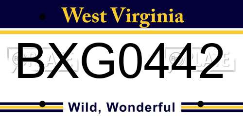 BXG0442 West Virginia License Plate