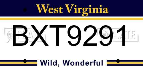 BXT9291 West Virginia License Plate