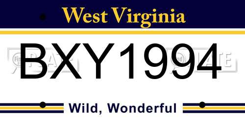 BXY1994 West Virginia License Plate