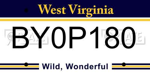 BY0P180 West Virginia License Plate