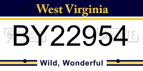BY22954 West Virginia License Plate