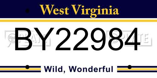 BY22984 West Virginia License Plate