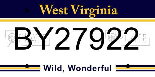 BY27922 West Virginia License Plate