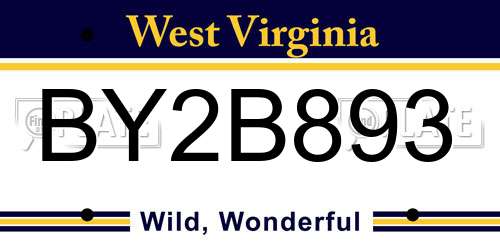 BY2B893 West Virginia License Plate