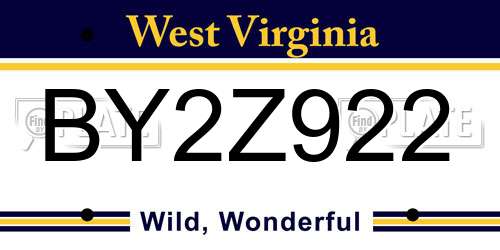 BY2Z922 West Virginia License Plate