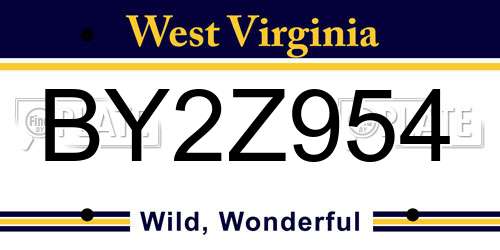 BY2Z954 West Virginia License Plate