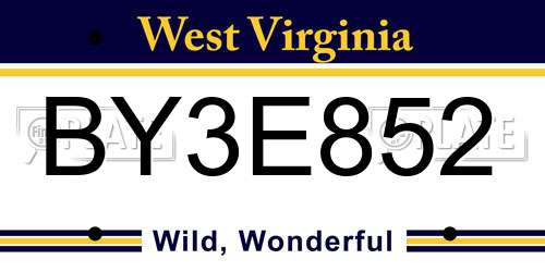 BY3E852 West Virginia License Plate