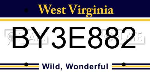 BY3E882 West Virginia License Plate
